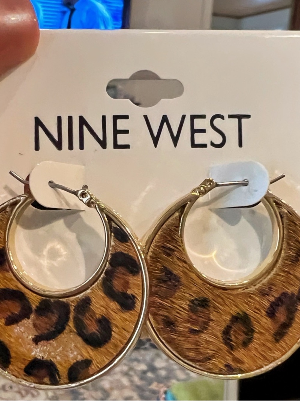 Nine West Brown Leopard Print Hoop Earrings with Gold Trim